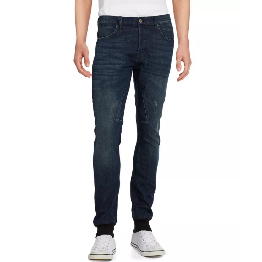 Rogue XL Distressed Slim-Leg Seamed Rib Cuff Jeans